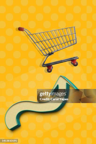 rising arrow with shopping bag,inflation conceptual - cost of living stock pictures, royalty-free photos & images