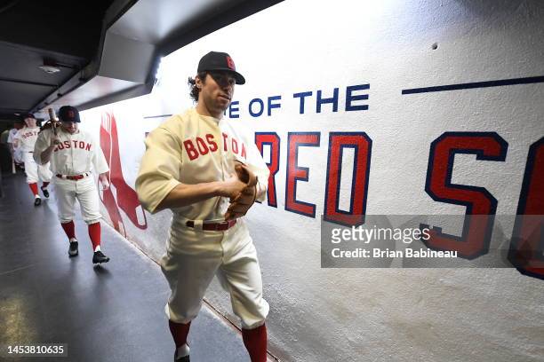 Craig Smith of the Boston Bruins walks the hallway toward the field prior to the 2023 Discover NHL Winter Classic game between the Pittsburgh...