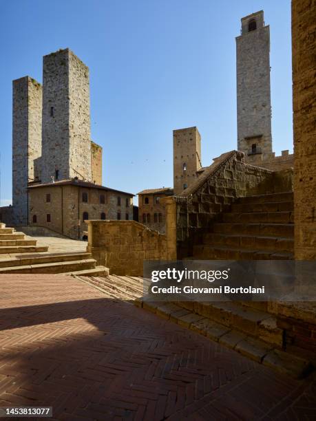 the towers of san gimignano - san gimignano stock-fotos und bilder