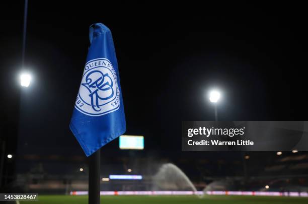 Detailed view of a Queens Park Rangers corner flag prior to the Sky Bet Championship between Queens Park Rangers and Sheffield United at Loftus Road...