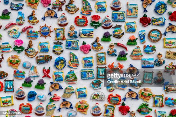 fridge magnets for sale (bulgaria, sunny beach) - fridge magnet stock pictures, royalty-free photos & images