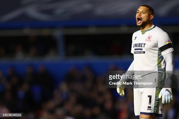 Zack Steffen of Middlesbrough in action during the Sky Bet Championship between Birmingham City and Middlesbrough at St Andrew's Trillion Trophy...