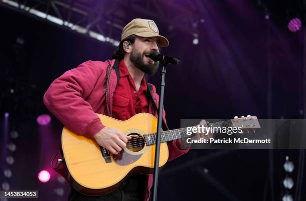 American singer-songwriter Sam Hunt performs during NHL on TNT Breakaway festivities ahead of the 2023 NHL Winter Classic on January 02, 2023 in...