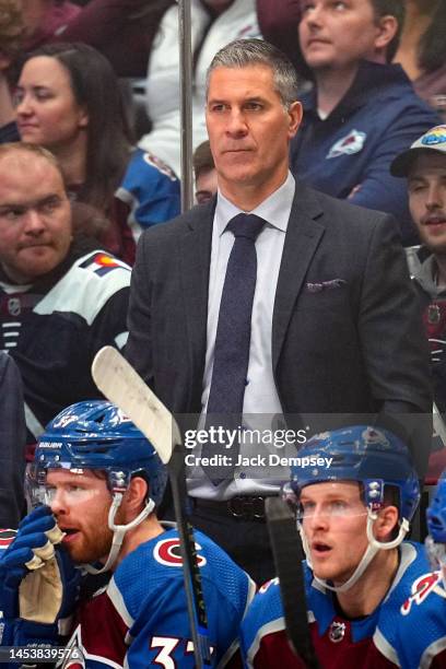 Head coach Jared Bednar of the Colorado Avalanche looks on against the Toronto Maple Leafs at Ball Arena on December 31, 2022 in Denver, Colorado.