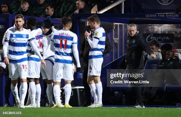 Neil Critchley, Manager of Queens Park Rangers, gives the team instructions during the Sky Bet Championship between Queens Park Rangers and Sheffield...