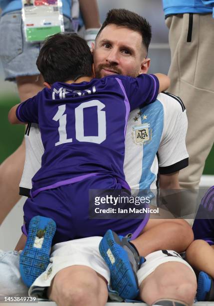 Lionel Messi of Argentina is seen with his family during the FIFA World Cup Qatar 2022 Final match between Argentina and France at Lusail Stadium on...