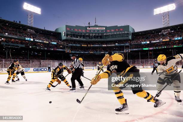 General view during the third period between the Boston Bruins and Pittsburgh Penguins in the 2023 Discover NHL Winter Classic at Fenway Park on...