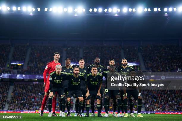 Players of Real Madrid CF line up for a photo prior to kick off during the LaLiga Santander match between Real Valladolid CF and Real Madrid CF at...