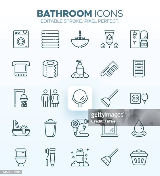 badezimmersymbole - symbole für wc, duschkabine und badzubehör - mirror object stock-grafiken, -clipart, -cartoons und -symbole