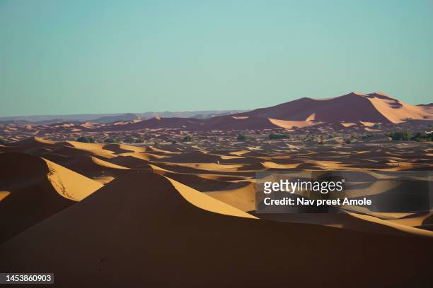 sunset on sahara desert illustrating dual sand color - merzouga stock pictures, royalty-free photos & images