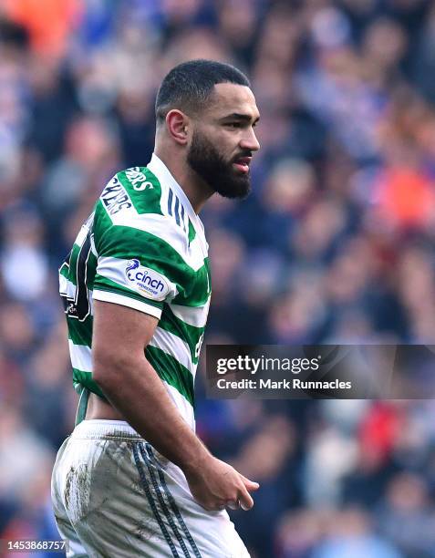 Cameron Carter-Vickers of Celtic reacts during the Cinch Scottish Premiership match between Rangers FC and Celtic FC at Ibrox Stadium on January 02,...