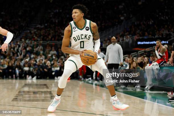 MarJon Beauchamp of the Milwaukee Bucks looks to shoot during the second half of the game against the Washington Wizards at Fiserv Forum on January...