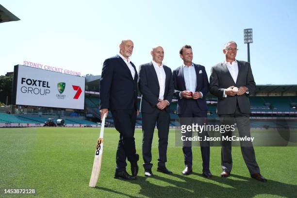 Lewis Martin Managing Director Seven Melbourne and Head of Sport, Nick Hockley CEO of Cricket Australia, Adam Gilchrist Fox Cricket Commentator and...