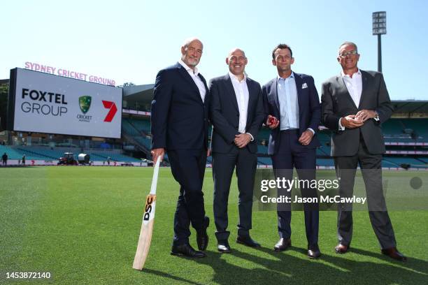 Lewis Martin Managing Director Seven Melbourne and Head of Sport, Nick Hockley CEO of Cricket Australia, Adam Gilchrist Fox Cricket Commentator and...