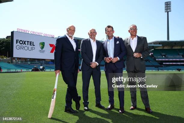 Lewis Martin Managing Director Seven Melbourne and Head of Sport, Nick Hockley CEO of Cricket Australia, Adam Gilchrist Fox Cricket Commentator and...