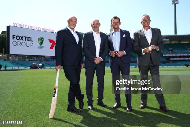 Lewis Martin Managing Director Seven Melbourne and Head of Sport, Nick Hockley CEO of Cricket Australia, Adam Gilchrist Fox Cricket Commentator and...