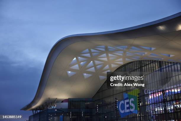 The CES logo is displayed at the West Hall of Las Vegas Convention Center on January 2, 2023 in Las Vegas, Nevada. CES, the world's largest annual...