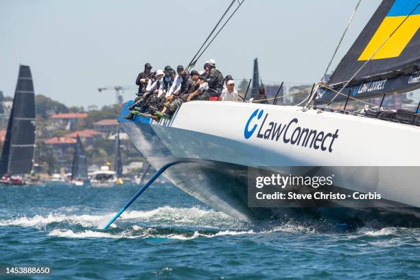 LawConnect on Sydney Harbour during the start of the Sydney Hobart Yacht Race on December 26, 2022 in Sydney, Australia.
