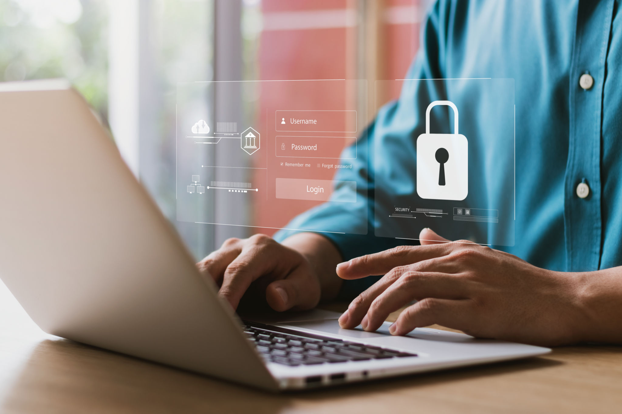 Cybersecurity and privacy concepts to protect data. Lock icon and internet network security technology. Businessmen protecting personal data on laptop and virtual interfaces. Cybersecurity and privacy concepts to protect data. Lock icon and internet network security technology. Businessmen protecting personal data on laptop and virtual interfaces.