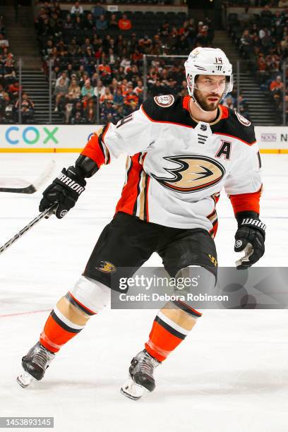 Adam Henrique of the Anaheim Ducks skates on the ice during the first period against the Philadelphia Flyers at Honda Center on January 2, 2022 in...