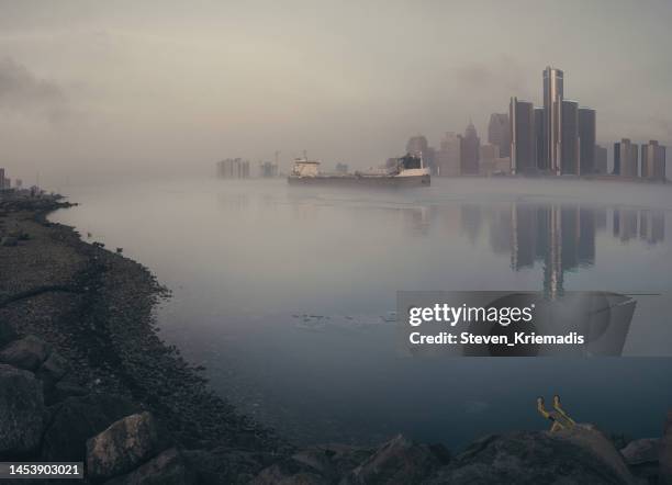 detroit, michigan - cargo ship at dawn - detroit stock pictures, royalty-free photos & images
