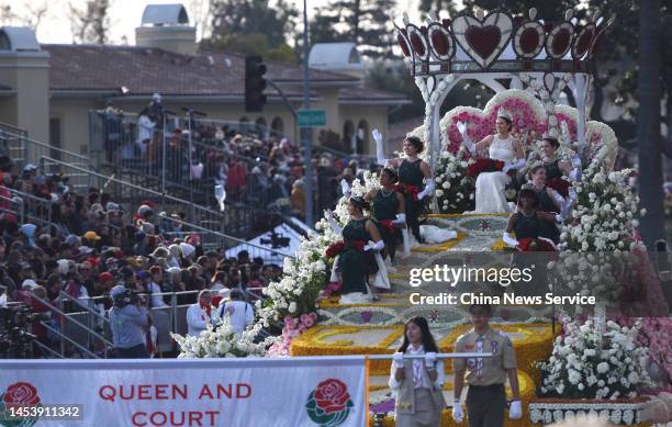 The Royal Court Float is seen during the 134th Rose Parade on January 2, 2023 in Pasadena, California.