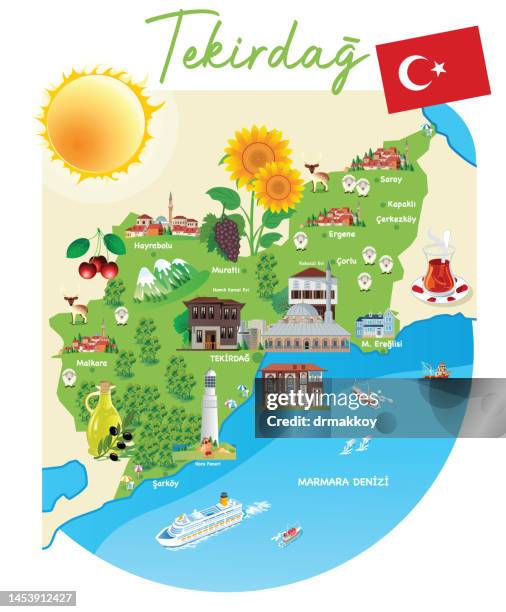 ilustrações, clipart, desenhos animados e ícones de tekirdağ mapa de viagem - marmara