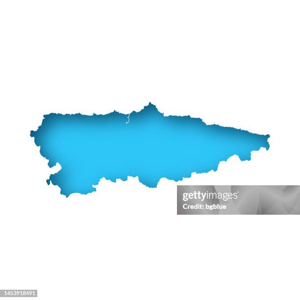 asturias map - white paper cut out on blue background - oviedo 幅插畫檔、美工圖案、卡通及圖標