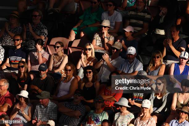 Crowds cheer during Hubert Hurkacz of Poland against Stan Wawrinka of Switzerland during day six of the 2023 United Cup at Pat Rafter Arena on...