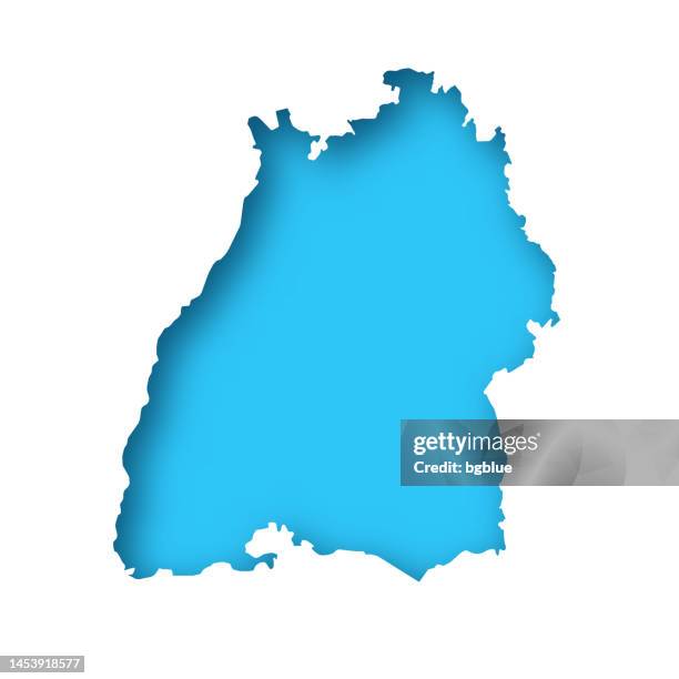 baden-wurttemberg map - white paper cut out on blue background - baden wurttemberg stock illustrations