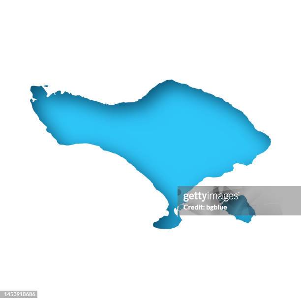 bali map - white paper cut out on blue background - bali stock illustrations