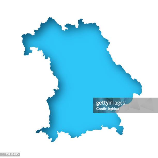 bayern karte - weißes papier ausgeschnitten auf blauem hintergrund - bundesland bayern stock-grafiken, -clipart, -cartoons und -symbole