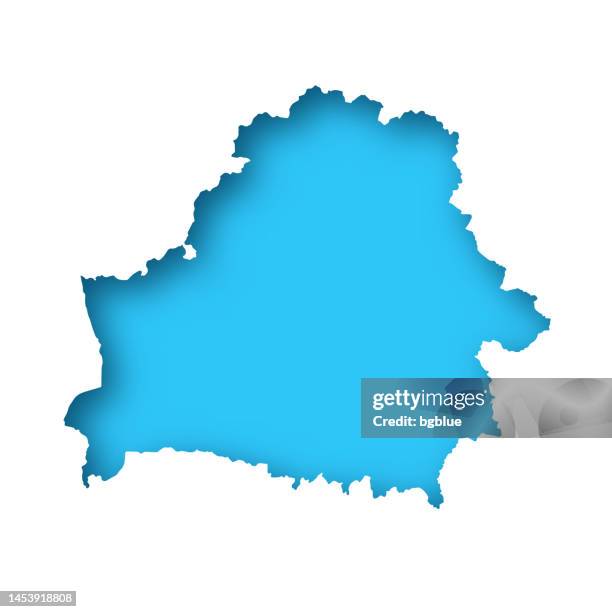 belarus map - white paper cut out on blue background - belarus stock illustrations