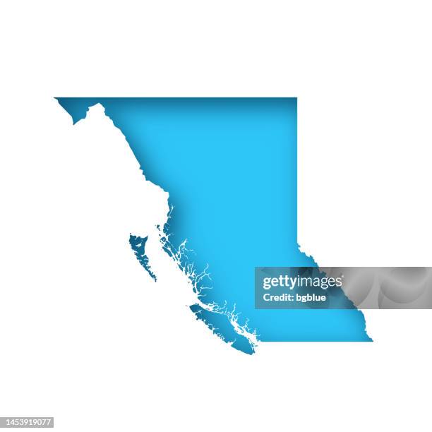 british columbia map - white paper cut out on blue background - victoria bc stock illustrations