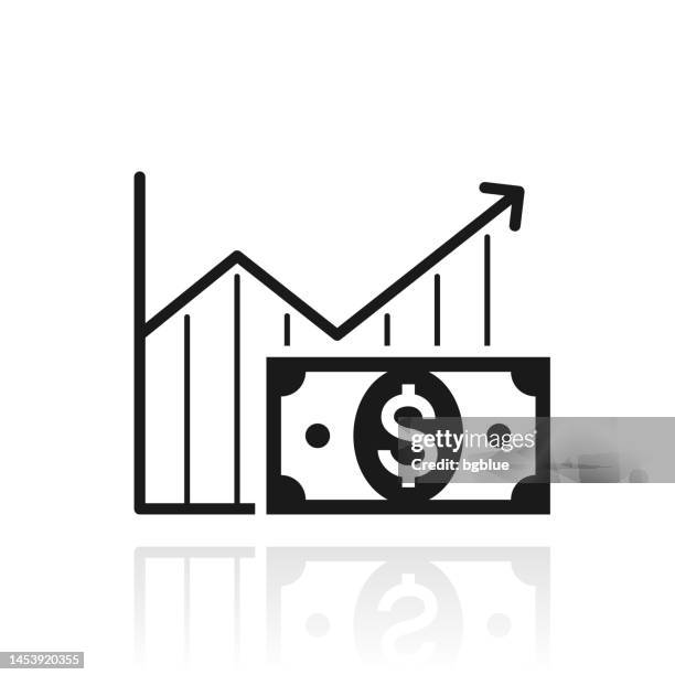 growing graph with dollar banknote. icon with reflection on white background - cost transparency stock illustrations