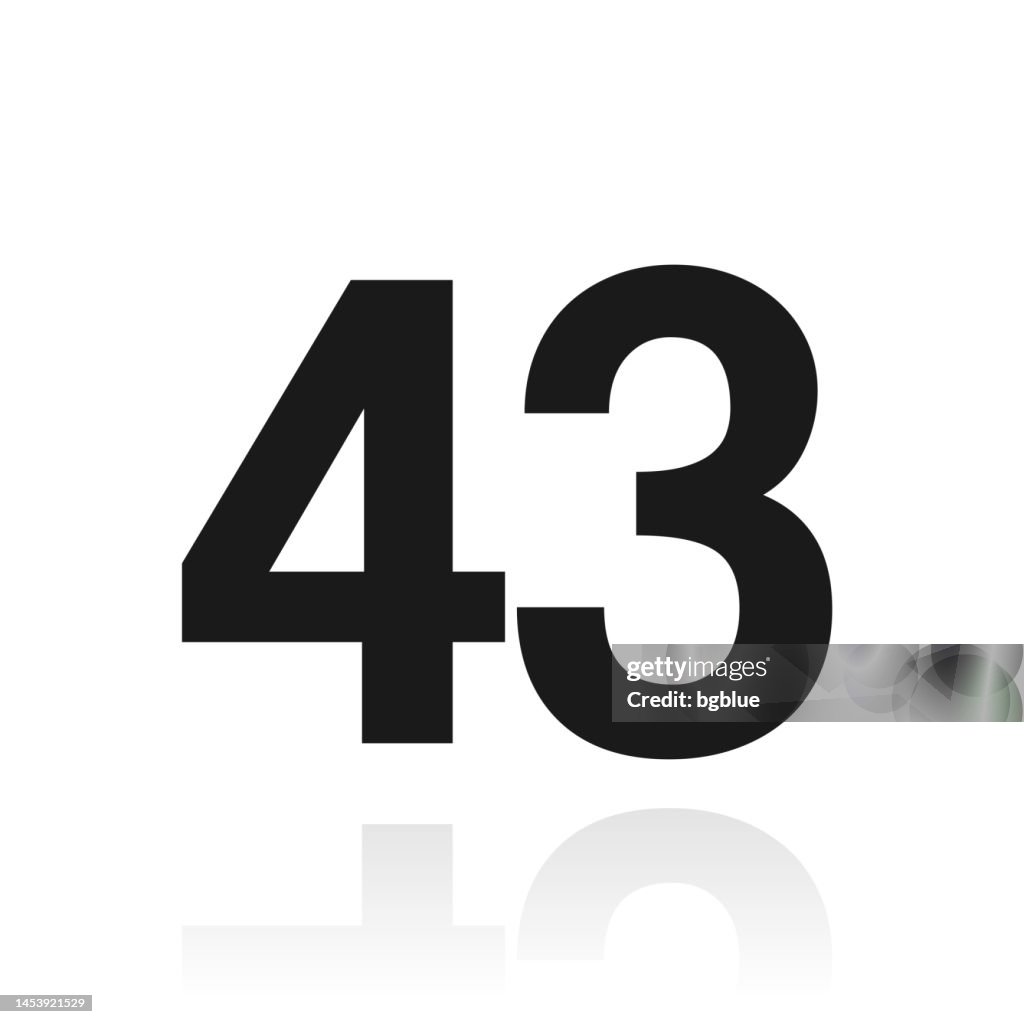 43 - Number Forty-three. Icon with reflection on white background