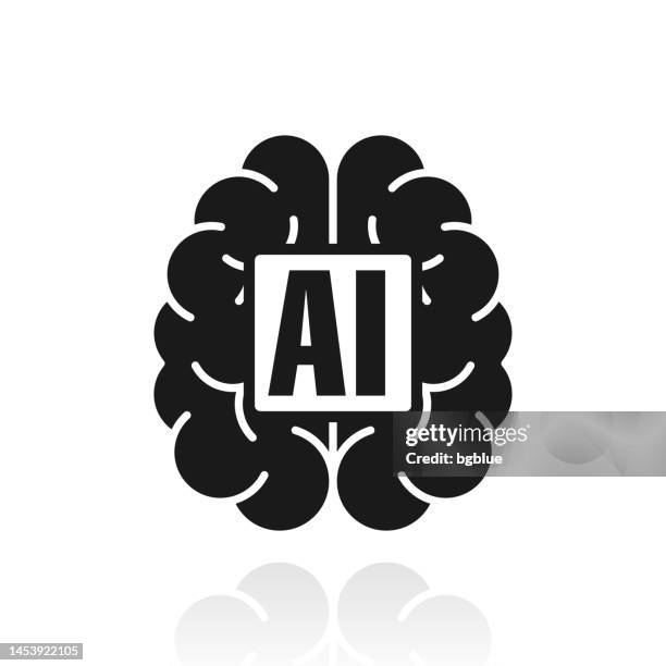 human brain with artificial intelligence ai. icon with reflection on white background - clear mind stock illustrations
