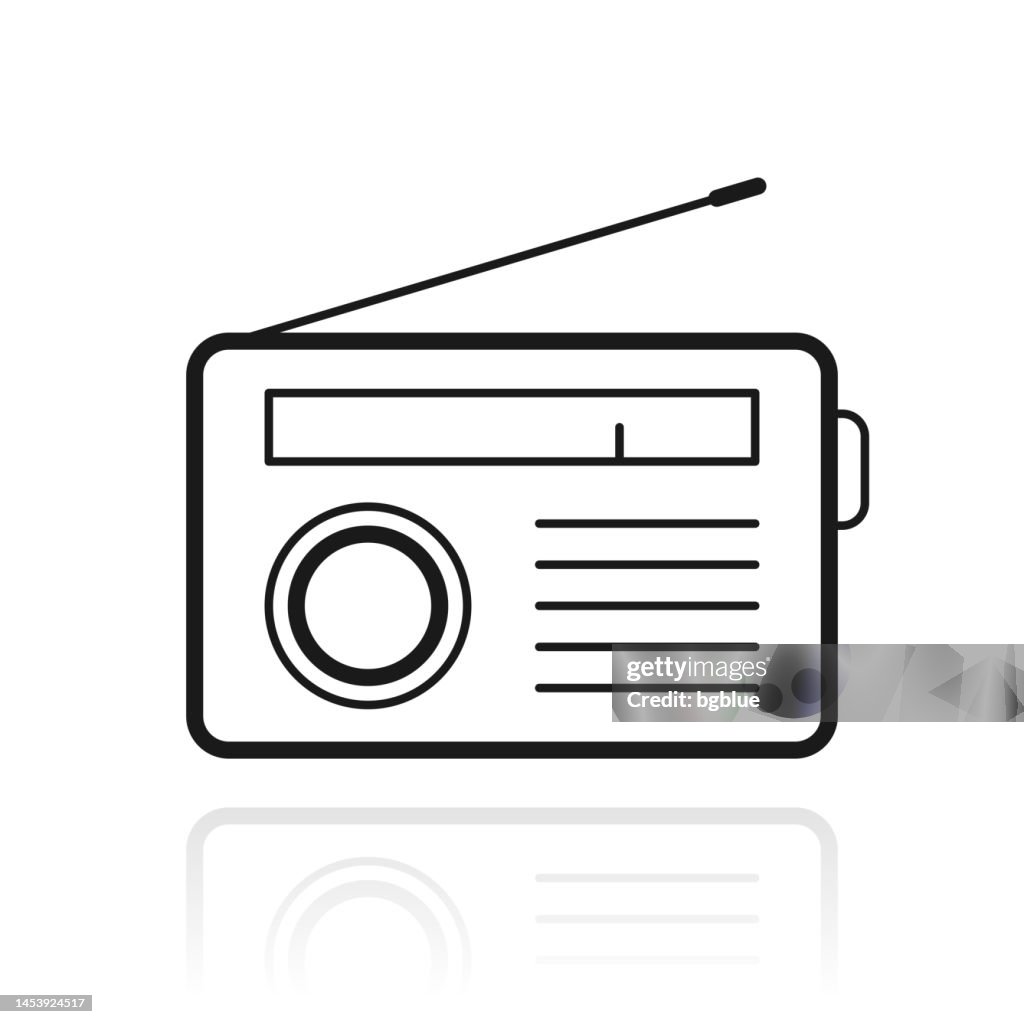 Radio. Symbol mit Reflexion auf weißem Hintergrund