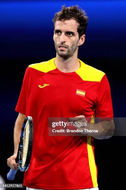 Albert Ramos-Vinolas of Spain reacts in his group D match against Jason Kubler of Australia during day six of the 2023 United Cup at Ken Rosewall...