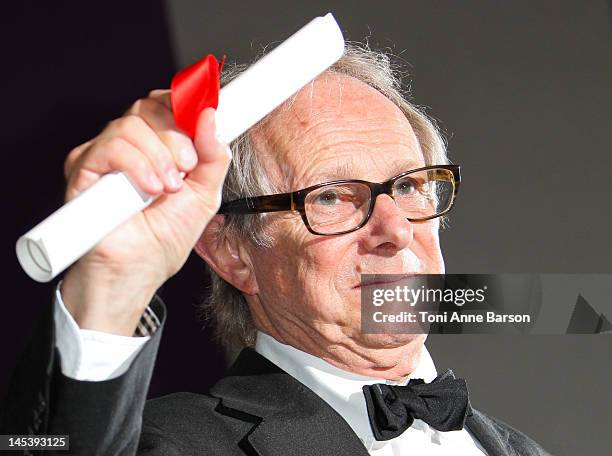 Prize winner for 'The Angels Share' Ken Loach poses at the Winners Photocall at Palais des Festivals on May 27, 2012 in Cannes, France.