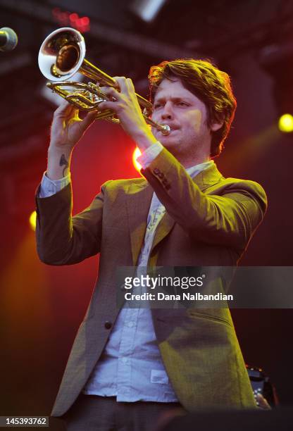 Musician Zach Condon of Beirut performs at Sasquatch Festival at the Gorge Amphitheater on May 27, 2012 in George, Washington.