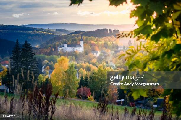 castle in autumn landscape - saxony foto e immagini stock