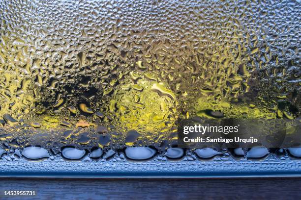 condensation drops on a window - condensation stock pictures, royalty-free photos & images