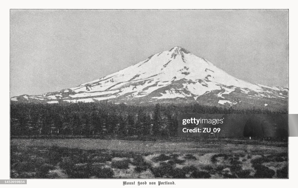 Mount Hood in Oregon, USA, halftone print, published in 1899