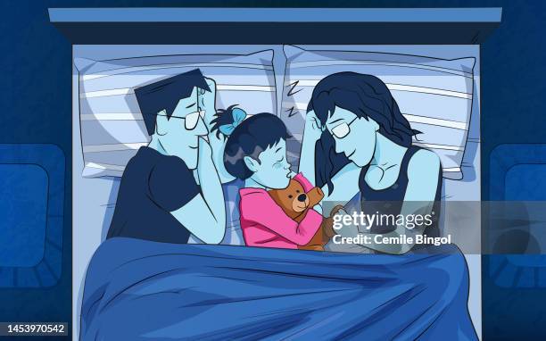 child sleeping with family - napping stock illustrations