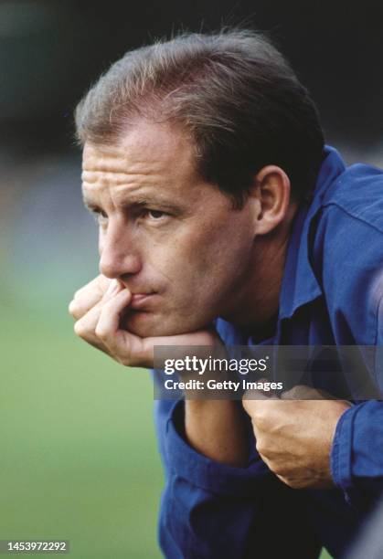 Crystal Palace manager Steve Coppell looks on during a pre season match in July 1991 in London, United Kingdom.