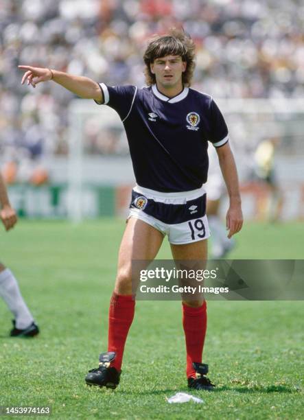 Scotland striker Charlie Nicholas makes a point during the group match against Uruguay at the 1986 FIFA World Cup in Mexico.