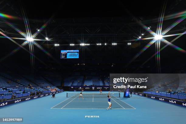 General view of play of the mixed doubles match between Petra Marcinko and Matija Pecotic of Croatia and Jessika Ponchet and Edouard Roger-Vasselin...