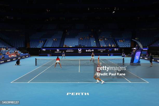 General view of play of the mixed doubles match between Petra Marcinko and Matija Pecotic of Croatia and Jessika Ponchet and Edouard Roger-Vasselin...