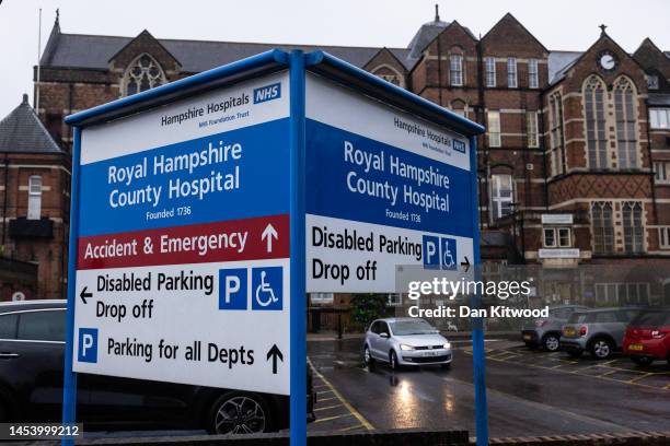 General view of the Royal Hampshire County Hospital on January 03, 2023 in Winchester, England. Hospitals across Hampshire have reinstated their...